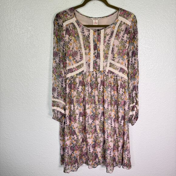 Sundance Dresses & Skirts - Sundance Silk Dress Womens Small Floral Boho Cottagecore Peasant Tunic Lace Trim